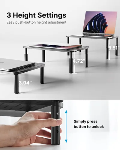 Miniatura 3 de HUANUO Soporte para Monitor, Soporte para Monitor Ajustable en 3 Alturas, Soporte para Monitor con Ventilaciones para Flujo de Aire, Soporte
