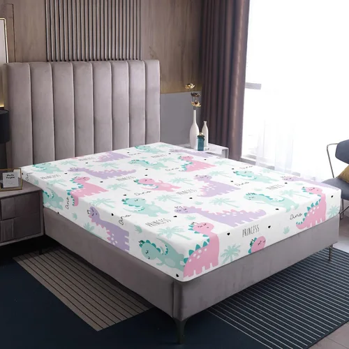 Miniatura 5 de Erosebridal Sábana bajera ajustable de dinosaurio, juego de ropa de cama de hoja de palmera para dormitorio de niños y niñas, lindo animal verde