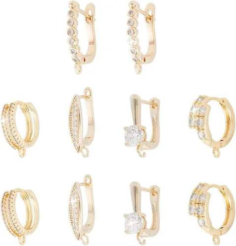 Miniatura 14 de Fashewelry 14 aretes de aro de oro de 18 quilates de latón Huggie aros aros aros con lazo para mujer, aretes colgantes para hacer joyas 4-Forma mixta