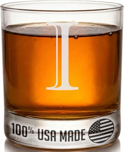 Vaso de Whiskey Rocks con Monograma Grabado de 11 onzas (Letra I), Regalos de Bourbon Personalizados A-Z para Hombres, Día del Padre, Vaso de Claro