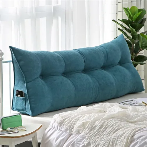 Miniatura 12 de Almohada triangular de lectura para reposo en cama, cojín grande para cabecero, respaldo largo, almohada de cuña con funda extraíble y dos bolsillos