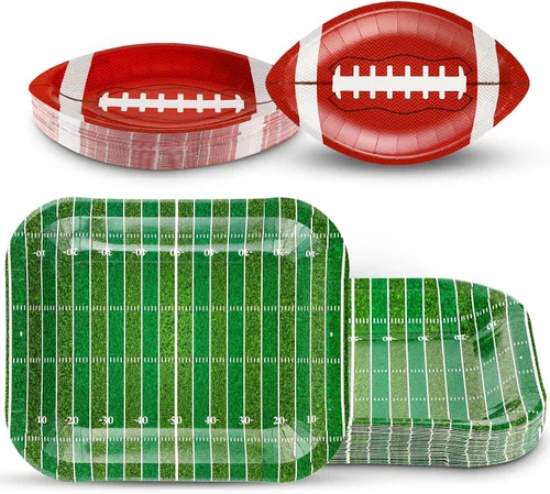 Tanlade 50 platos de papel de fútbol americano, suministros de decoración de fiesta de fútbol, platos desechables, platos para aperitivos, nachos,