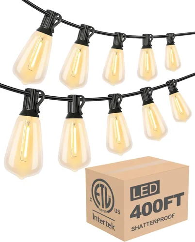 Miniatura 14 de Lightdot Luces LED para Patio de Exterior de 200 Pies (2 x 100 Pies), Luces de Cadena LED con Certificación ETL con Bombillas Edison Vintage