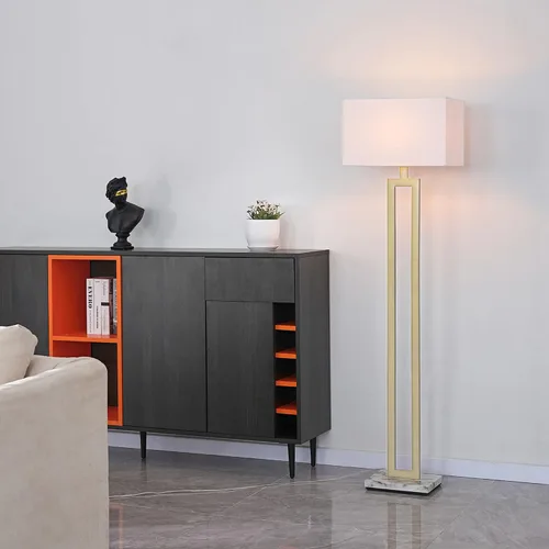 Miniatura 3 de Globe Electric 12273 D'Alessio Lámpara de pie de 58 pulgadas, pantalla de lino dorado, base de mármol sintético, interruptor giratorio