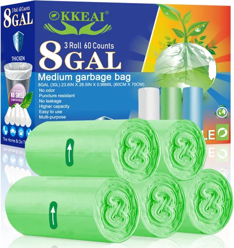 Miniatura 9 de OKKEAI 120 bolsas de basura Smal de 3 galones (10 litros), bolsas de basura para baño, cocina, oficina, color verde claro, ajuste de 10 litros, 2,3