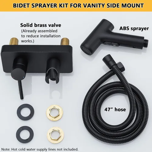 Miniatura 7 de Pulverizador de bidé de mano de latón para inodoro caliente y frío, ajustable para tocador de baño, accesorio de grifo de bidé de montaje lateral