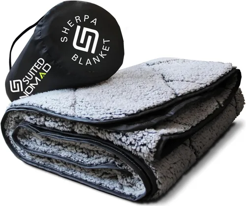 Miniatura 8 de SUITEDNOMAD Manta grande impermeable para exteriores, para estadio, a prueba de viento y cálida, de forro polar extra grueso o sherpa acolchado