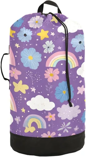 Miniatura 42 de Mochila de lavandería con hojas de estilo bohemio beige con correas ajustables para el hombro, bolsa de lavandería sucia para viajes, campamento