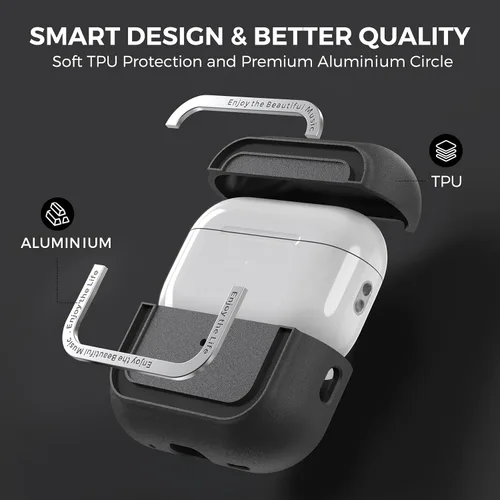 Miniatura 3 de TRONWIN Funda protectora de TPU Airpods Pro 2 con correa de mano y mosquetón para Airpods Pro 2 [LED frontal visible]