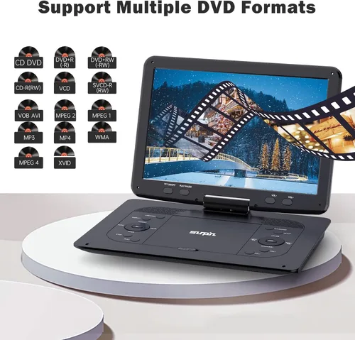 Miniatura 6 de Reproductor de DVD portátil de 16.9 pulgadas con pantalla grande HD de 14.1 pulgadas, batería recargable de 5 horas, reproductores de DVD para niños