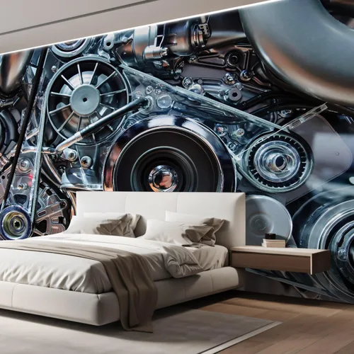 Miniatura 4 de wall26 - Motor de coche, concepto de motor de automóvil moderno con metal, cromo, piezas de plástico - Mural de pared removible Papel pintado Obra