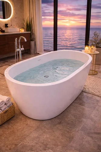 Miniatura 4 de ANZZI Bañera independiente de acrílico de 59 pulgadas de fondo plano Bañera de remojo White Mone Series Diseño compacto construido en desbordamiento