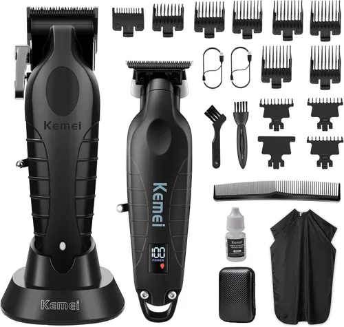 KEMEI Cortapelos para hombres, juego profesional de cortaúñas y recortadoras, recortadora inalámbrica sin espacio para hombres con pantalla LED, 11