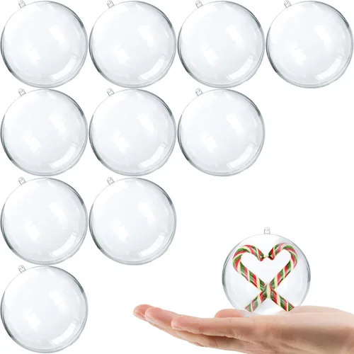 Jishi Paquete de 10 adornos de Navidad de plástico transparente para manualidades, bolas de adornos de Navidad DIY rellenables de 2.36 pulgadas,