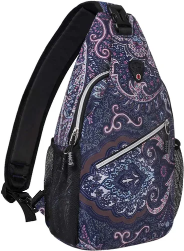 MOSISO Mochila bandolera, bolsa de hombro cruzada con patrón de cuerda, bolsa de hombro cruzada de viaje, textura de tótem base azul marino