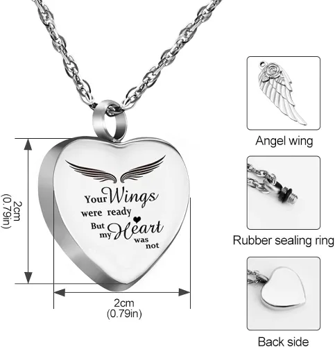Miniatura 5 de Dletay Collar de urna de corazón para cenizas con 12 piedras natales joyería de cremación para cenizas - Your Wings Were Ready My Heart Was Not