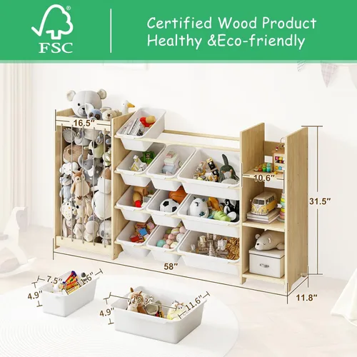Miniatura 2 de EXPERLAM Organizador de almacenamiento de juguetes 3 en 1, soporte para animales de peluche y estantería de 3 niveles, organizador de juguetes