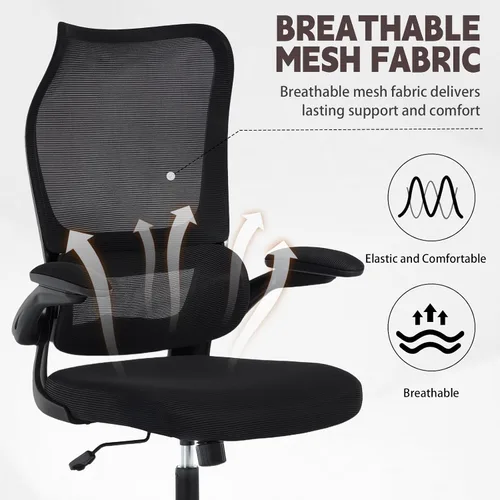 Miniatura 3 de Silla de oficina ergonómica, silla de escritorio de malla transpirable con respaldo alto para computadora con soporte lumbar ajustable y Negro