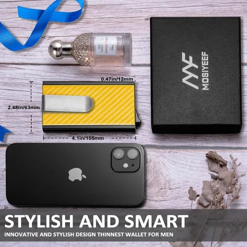 Miniatura 2 de MOSIYEEF Cartera de sigilo desplegable para hombre, cartera con bloqueo RFID para tarjetas con clip para dinero, tarjetero minimalista con envoltura