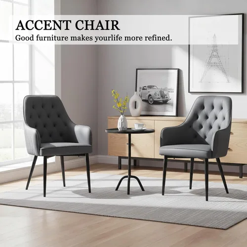 Miniatura 8 de Juego de 4 sillas de comedor modernas, tapizadas de piel sintética, sillas de comedor, silla de cocina, silla con brazo copetudo con patas de metal