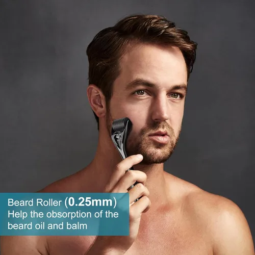 Miniatura 2 de Kit de crecimiento de barba, aceite para el crecimiento de la barba (2 onzas) con biotina y aceite de ricino, masajeador de barba para barba Azul