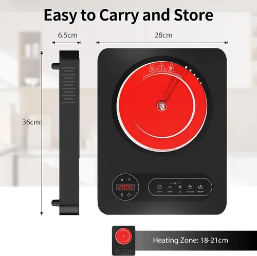 Miniatura 3 de VBGK Cocina eléctrica de un solo quemador, estufa eléctrica de 110 V 1800 W con control táctil LED, 10 niveles de potencia, temporizador de 4 horas