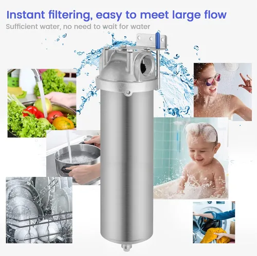 Miniatura 5 de NSF/ANSI 42 carcasa de filtro de agua de acero inoxidable para toda la casa, sistema de filtro de agua de sedimentos de 10 x 2.5 pulgadas para agua