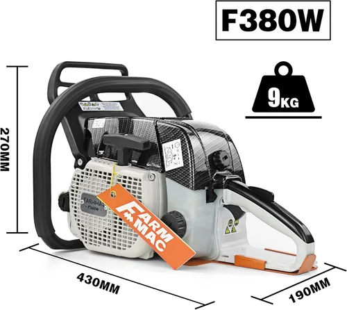 Miniatura 6 de Motosierra de gasolina de 2 ciclos F380W 72cc, motosierra de gas de 3.6KW 4.8HP apta para barra de 24/25/28 pulgadas, todas las piezas compatibles
