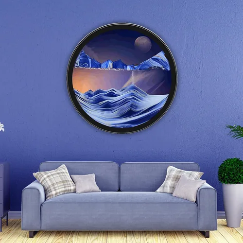 Miniatura 22 de Arte de arena en movimiento para montaje en pared, escultura giratoria de 17.3 pulgadas para montar en la pared, paisaje de arena de mar profundo