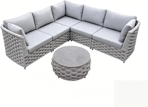 Miniatura 46 de TWT 3-Piece Woven Rope Patio Furniture Set, 2 Outdoor Armchairs with Soft Cushions + Round Aluminum Coffee Table, All-Weather Conversation Set for