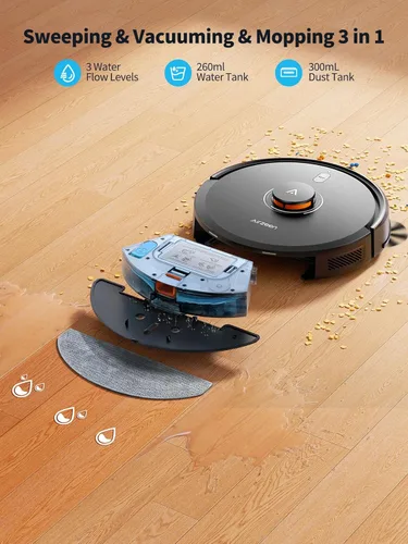 Miniatura 4 de Robot aspirador y fregona, aspirador robot autovaciante con succión de 5000 Pa, navegador láser con aspiradoras robóticas de mapeo inteligente