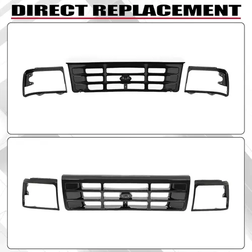 Miniatura 3 de HECASA Parrilla delantera y moldura de faro compatible con Ford Bronco F-150 F-250 HD F-350 1992-1997 Reemplazo para FO1200172 FO2512131 FO2513135