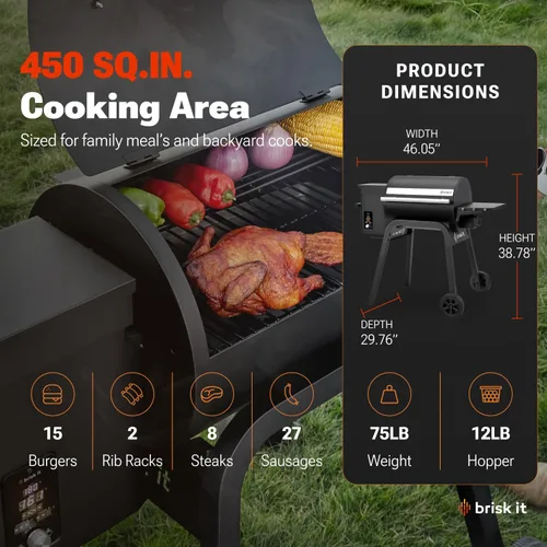 Miniatura 7 de Brisk It Zelos-450 - Parrilla Ahumadora Eléctrica de Pellets de Madera – Parrilla BBQ Inteligente con I.A. y WiFi, Área de Cocción de 450 pulgadas
