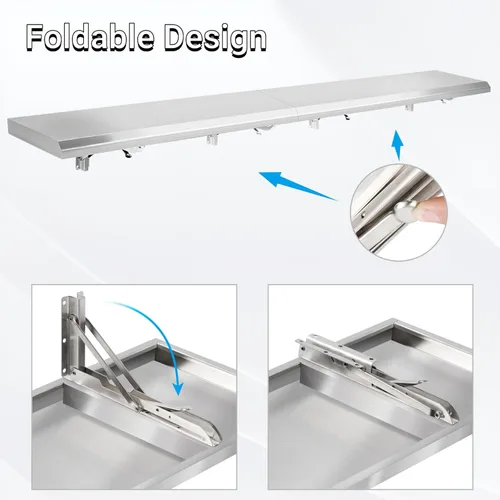 Miniatura 7 de Estante plegable de concesión de 12 x 96 pulgadas, ventana desplegable de servicio de concesión de estilo empalmado, estante plegable de acero