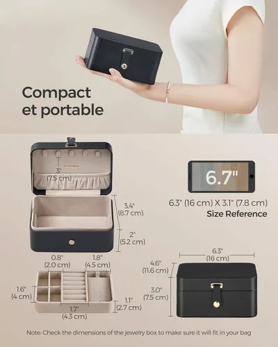 Miniatura 42 de SONGMICS Caja organizadora de joyas, estuche de viaje de 2 capas para aretes, collares, pulseras, almacenamiento portátil de joyas con gran Verde