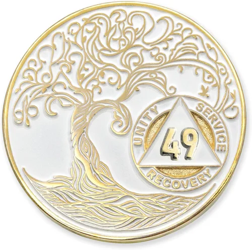 Miniatura 62 de 20 Year Sobriety Mint Twisted Tree of Life - Medallón de recuperación AA chapado en oro, fichas y fichas, color negro