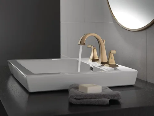 Miniatura 2 de Delta Dryden - Grifo de baño dorado cepillado de 3 agujeros, grifo de lavabo de baño de 8 pulgadas para tocador, conjunto de drenaje de metal