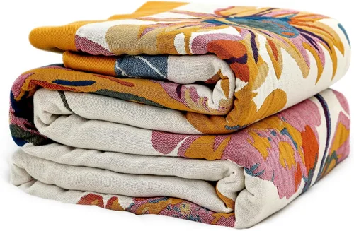 Miniatura 33 de Cobija para cama de estilo bohemio, 100 % algodón, ultra suave, edredón rústico, cobija de otoño, estampado floral, cobija grande rústica para sofá