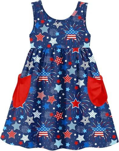 Miniatura 31 de Vieille Vestido sin mangas para niñas pequeñas, lindo vestido de verano con bolsillo, 2-7 años