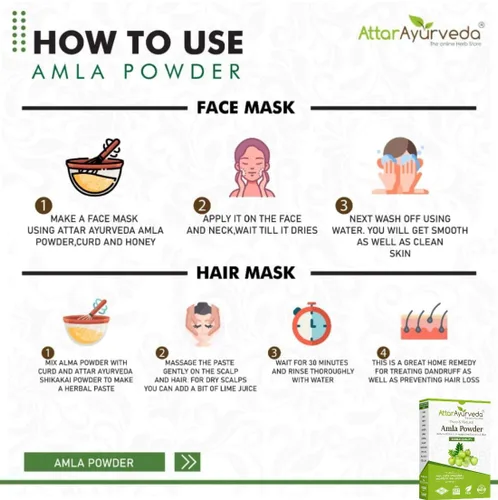 Miniatura 7 de Attar Ayurveda Pure Amla Powder para el crecimiento del cabello 100% puro y natural, sin conservantes reduce la apariencia de manchas en la piel