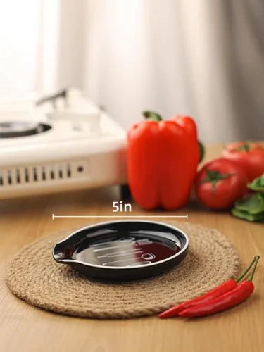 Miniatura 2 de GDCZ - Soporte de cuchara de cerámica de 5 pulgadas para encimera de cocina y estufa (negro, 1) 5 Inch Round Spoon Rest, Grooved Slot, Keeps