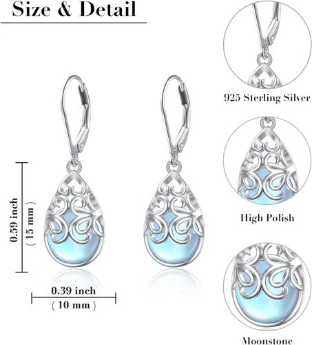 Miniatura 84 de Aretes colgantes de filigrana de plata de ley 925, margarita, loto, flor de rosa, piedra lunar, lágrima para mujer, nudo celta infinito, margarita