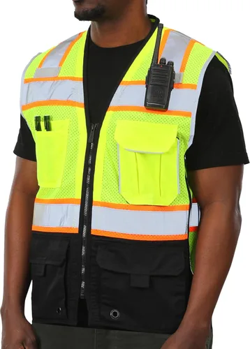 Miniatura 10 de sesafety Chaleco de seguridad reflectante con bolsillos y cremallera, chaleco de construcción de alta visibilidad, chaleco de alta visibilidad, ANSI