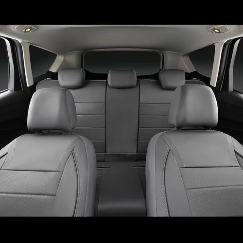 Miniatura 4 de CAR PASS Fundas de Asiento de Automóvil de Cuero Sintético con Ribetes Juego Completo, Fundas de Asiento de Cuero Transpirable Gris para Gris
