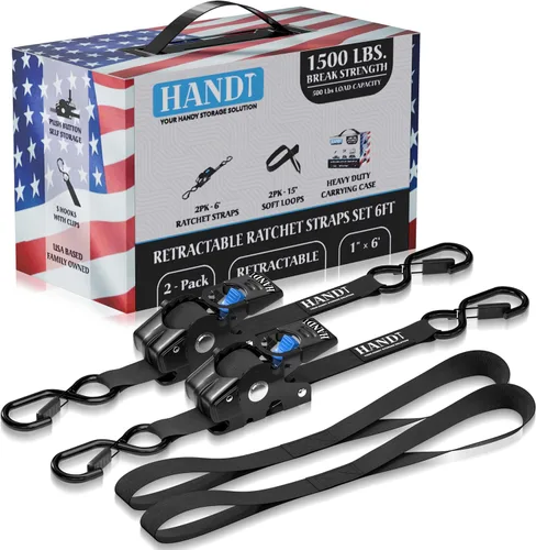 HandT - Correas de trinquete retráctiles, 1 pulgada x 6 pies, resistencia a la rotura de 1500 libras, alta resistencia, autorretráctil, botón de