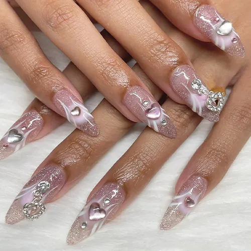 Miniatura 15 de Uñas postizas a presión con punta francesa, uñas postizas de almendra, cobertura completa, uñas artificiales brillantes, uñas acrílicas medianas