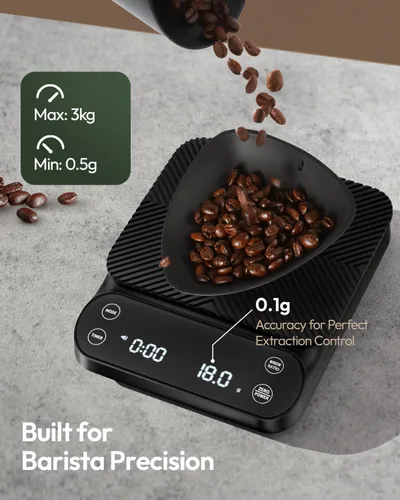 Miniatura 3 de Báscula de café Maestri House S3 con temporizador, báscula digital recargable de 3 kg/0.1 g, 3 modos de preparación, proporciones ajustables