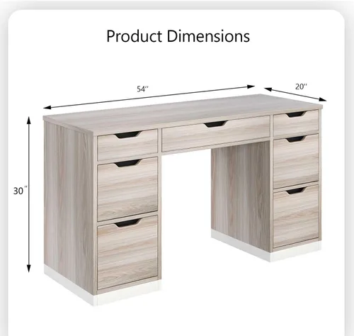 Miniatura 2 de MaverickFurni Escritorio para computadora de 54 pulgadas con cajones de almacenamiento, escritorio ejecutivo con 7 cajones para dormitorio