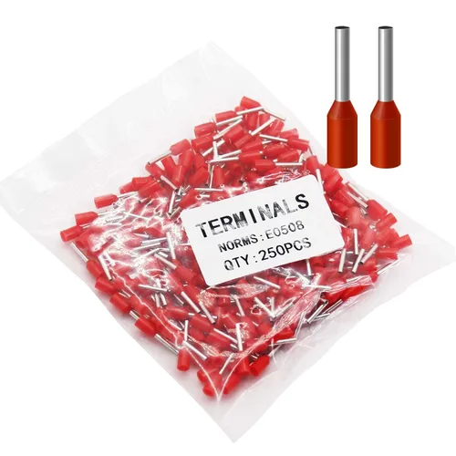 Miniatura 24 de Fidioto AWG12 Casquillos de Alambre Terminales, juego de 250 piezas AWG12 Conector de Terminal de Alambre con Pin Aislado para Terminales de Punta