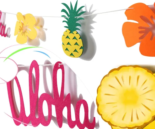 Miniatura 3 de Decoración de fiesta hawaiana Suministros de fiesta Luau Banner tropical hawaiano, guirnalda de flamencos para suministros de cumpleaños